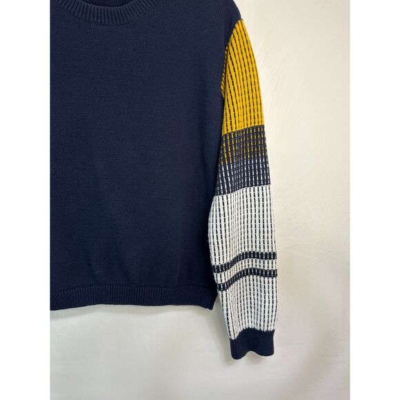 Cable Stitch Women's Cotton Cable Knit Pullover Contrast Sleeves Size XL - Picture 3 of 5